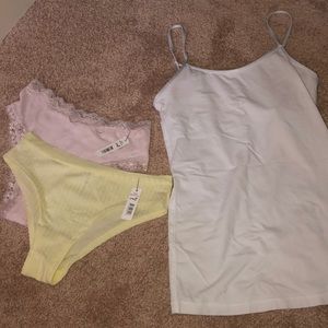 BUNDLE. White cami & 2 brand new pairs of panties